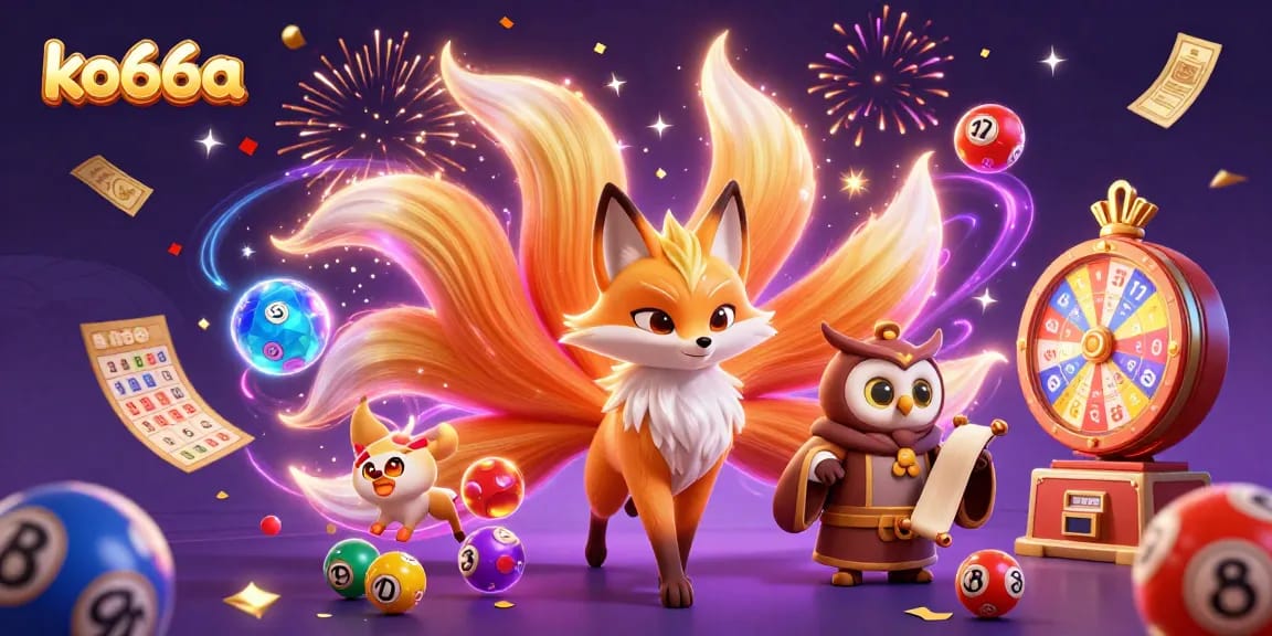 Engage with the vibrant gaming world of ko66a, featuring dynamic spirits and animated lottery elements.