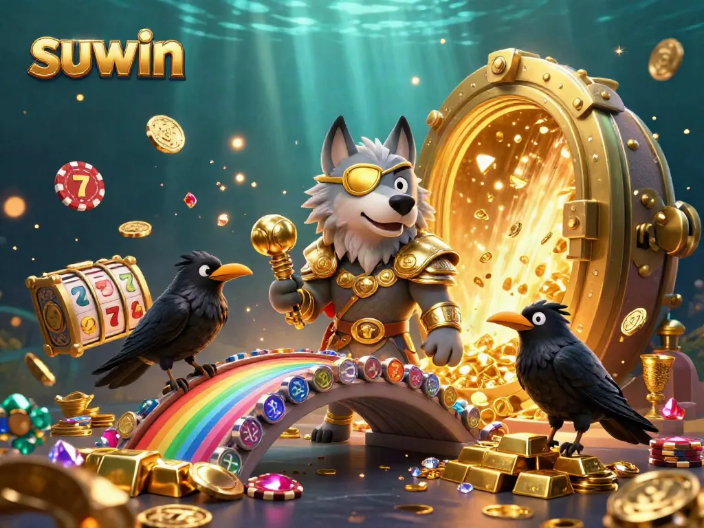 Experience suwin's thrilling gameplay with Odin and his ravens amidst shining treasures and casino elements.