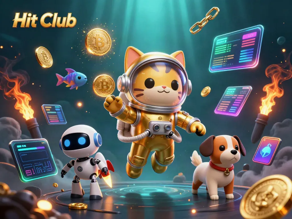 Hit Club showcases an exciting space-themed gambling scene with vibrant characters and crypto elements.