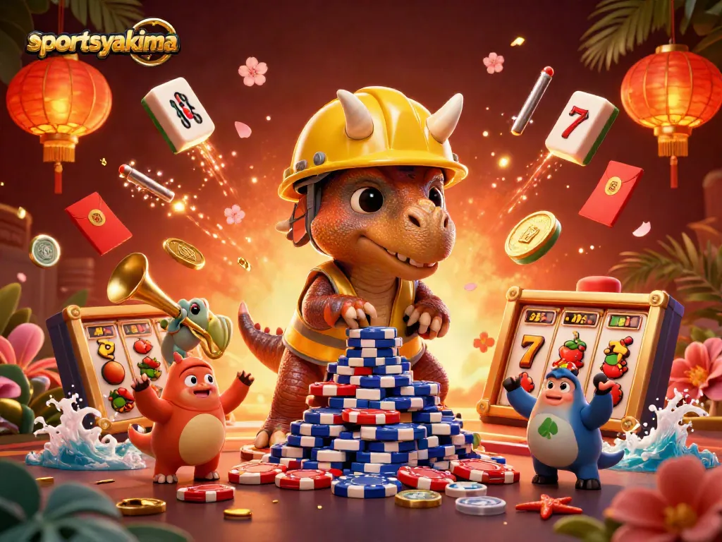 Join the excitement at sportsyakima with a vibrant 3D casino scene featuring dynamic gaming elements.