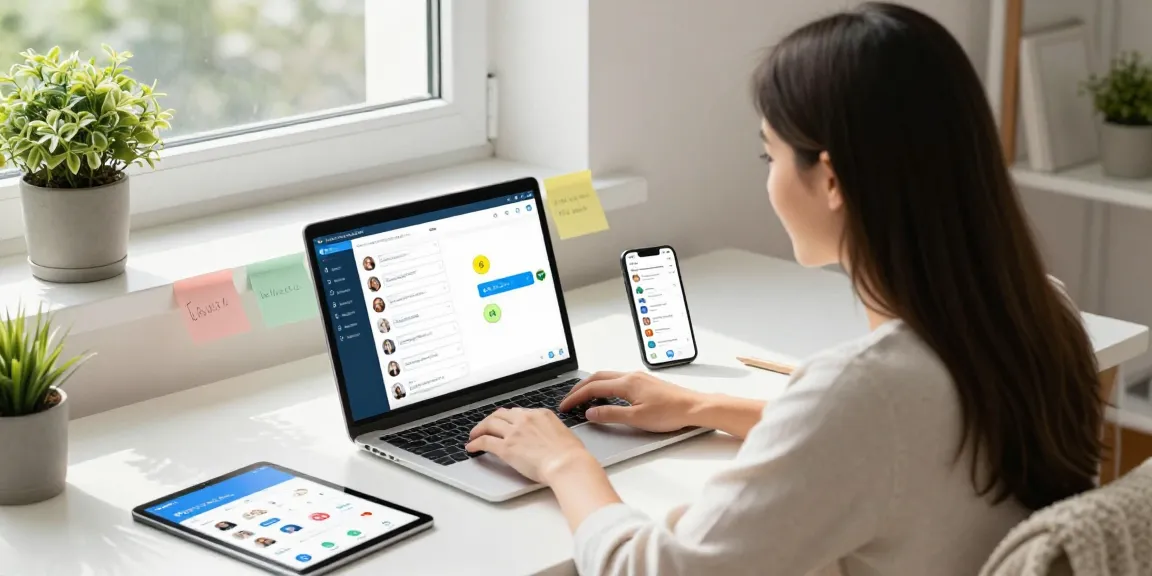 Using the Telegram Web Version in a bright home office to connect with friends online.