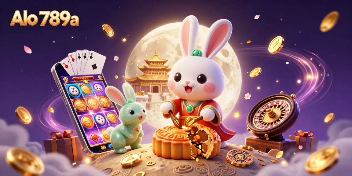 Alo 789a brings excitement with a moon rabbit and poker chips in a vibrant gaming scene.