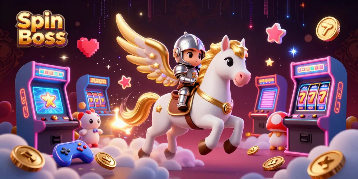 Spin Boss promotes winning at an exciting casino adventure featuring fantasy characters and game elements.